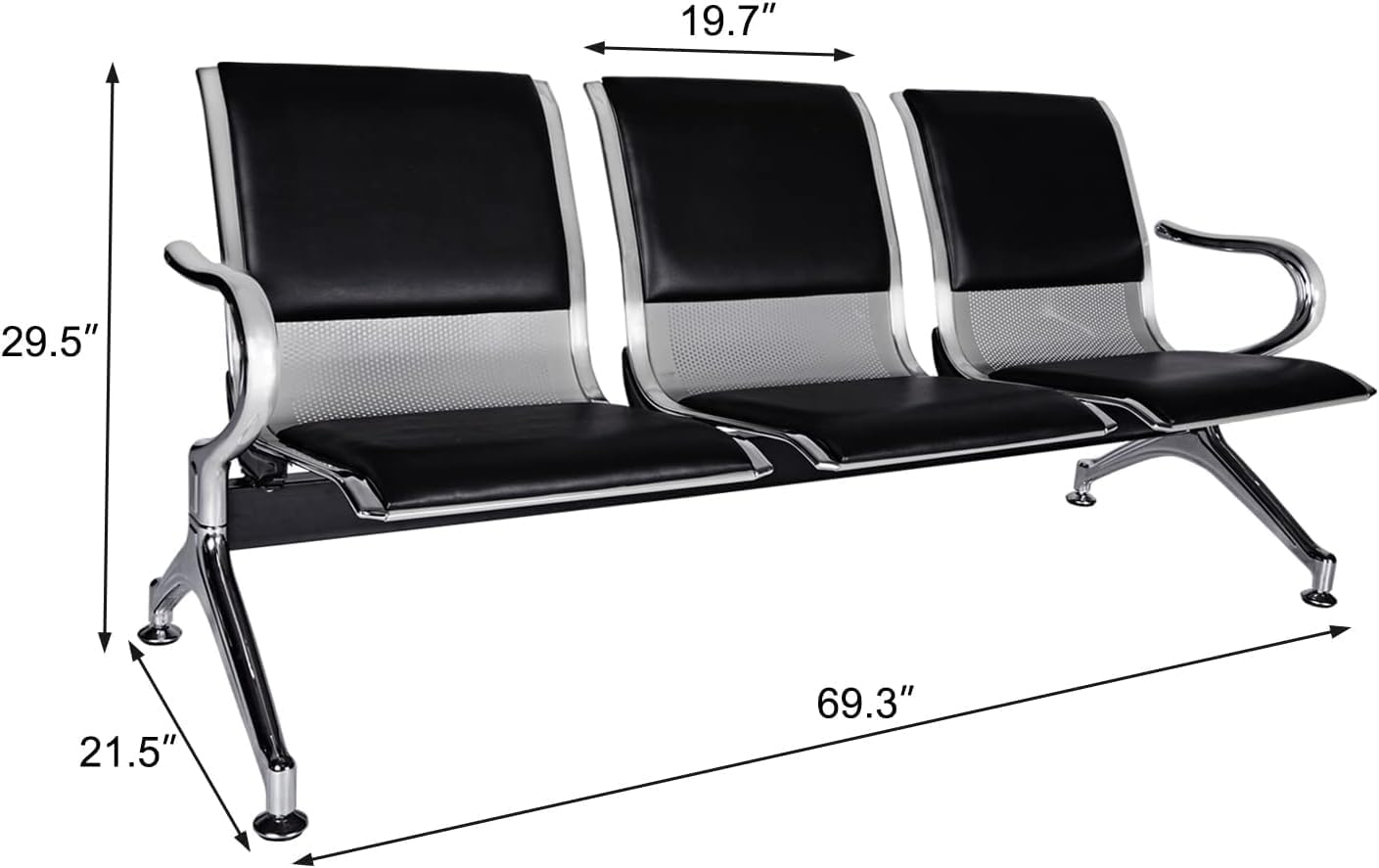 Kinsuite Set of 4 Waiting Room Reception Chairs with Arms 3-Seat Office Guest Chairs & Reception Chairs Bench PU Leather for Airport Office Bank Hospital Seat