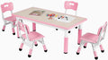 Arlopu Kids Table and 4 Chairs, Height Adjustable Toddler Desk & Chair Set, Anti-Slip Legs, Graffiti Desktop, Children Large Multi-Activity Table with 47.2" x 23.6", Classroom, Homes, Daycares (Pink)
