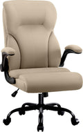 Executive Office Chair,High Back Ergonomic Comfy Desk Chair with Padded Flip-up Armrests and Wheels,PU Leather Heavy Duty Computer Swivel Rolling Task Chair for Home Office,Adults,Khaki