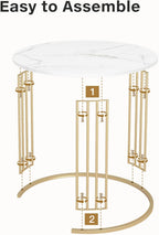 Nesting Coffee Table Set of 2, Round Table, Morden End Side Table Night Stand for Bedroom Dining Room (Marble White)