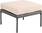 Outdoor Cushioned Ottoman Metal Patio Furniture Ottoman with Beige Cushion Steel Frame