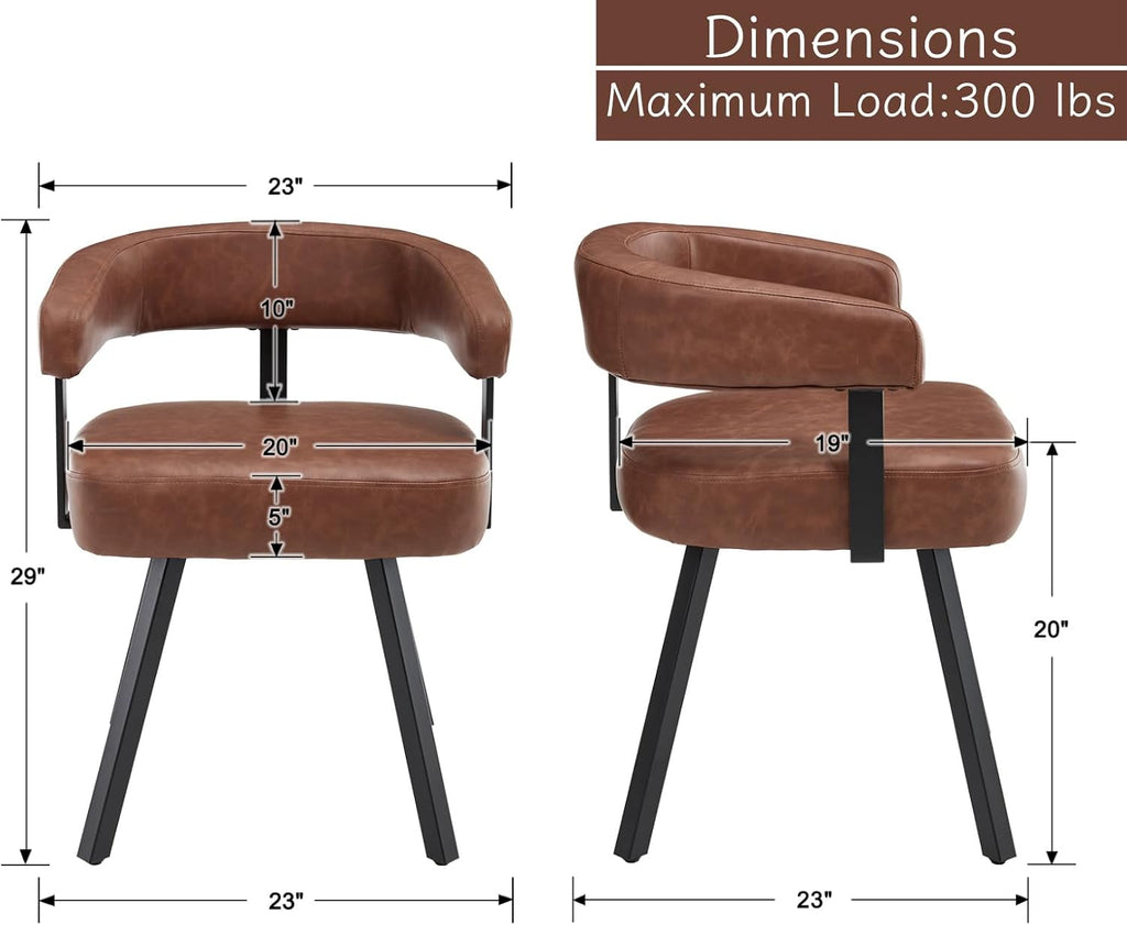 Shunzhi Brown Upholstered Leather Dining Chairs Set of 4 Modern Barrel Dining Room Chairs Comfy Kitchen Chairs Armless PU Side Chair with Curved Back for Living Room/Restaurant