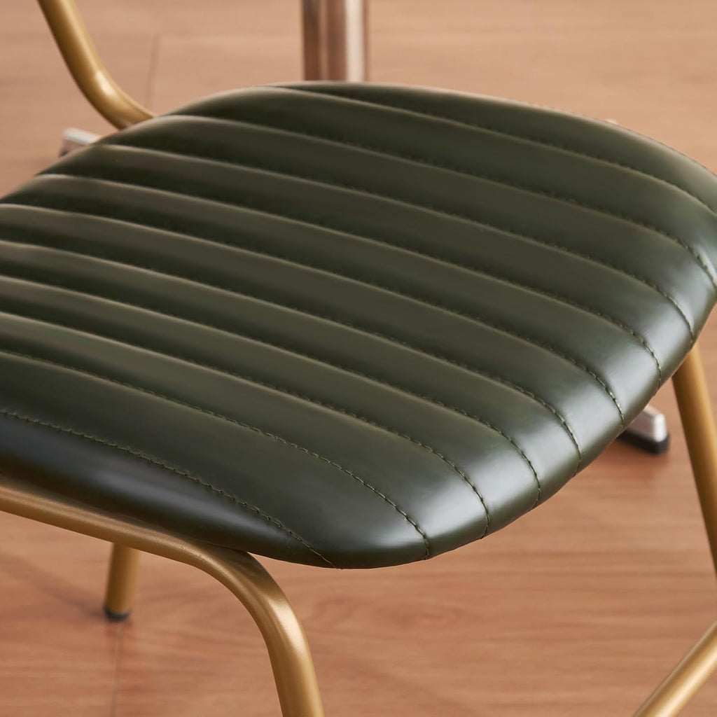 Mid Century Modern Dining Chairs Set of 2, Retro Chair with Faux Leather Upholstered Seat & Vintage Distressing Metal Legs & Leg Protectors for Kitchen Dining Room (Dark Green,Assemble)