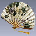 Vintage Floral Folding Hand Fan with Tassel, Chinese Style Fabric Hand Fan for Wedding, Dance, and Home Decor, Portable Elegant Fan for Women (Green Floral)