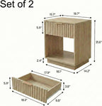 holzart Set of 2 Fluted Wood Nightstands with Hidden Compartment, Modern Oak End Tables with Wavy Drawer and Open Shelf, Boho Bedside Tables for Bedroom, Light Wood