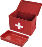 Plexon 8.5" Metal First Aid Box Empty, Medicine Storage Bin with Lid, Emergency Supplies Organizer, Portable First Aid Kit Case, Red