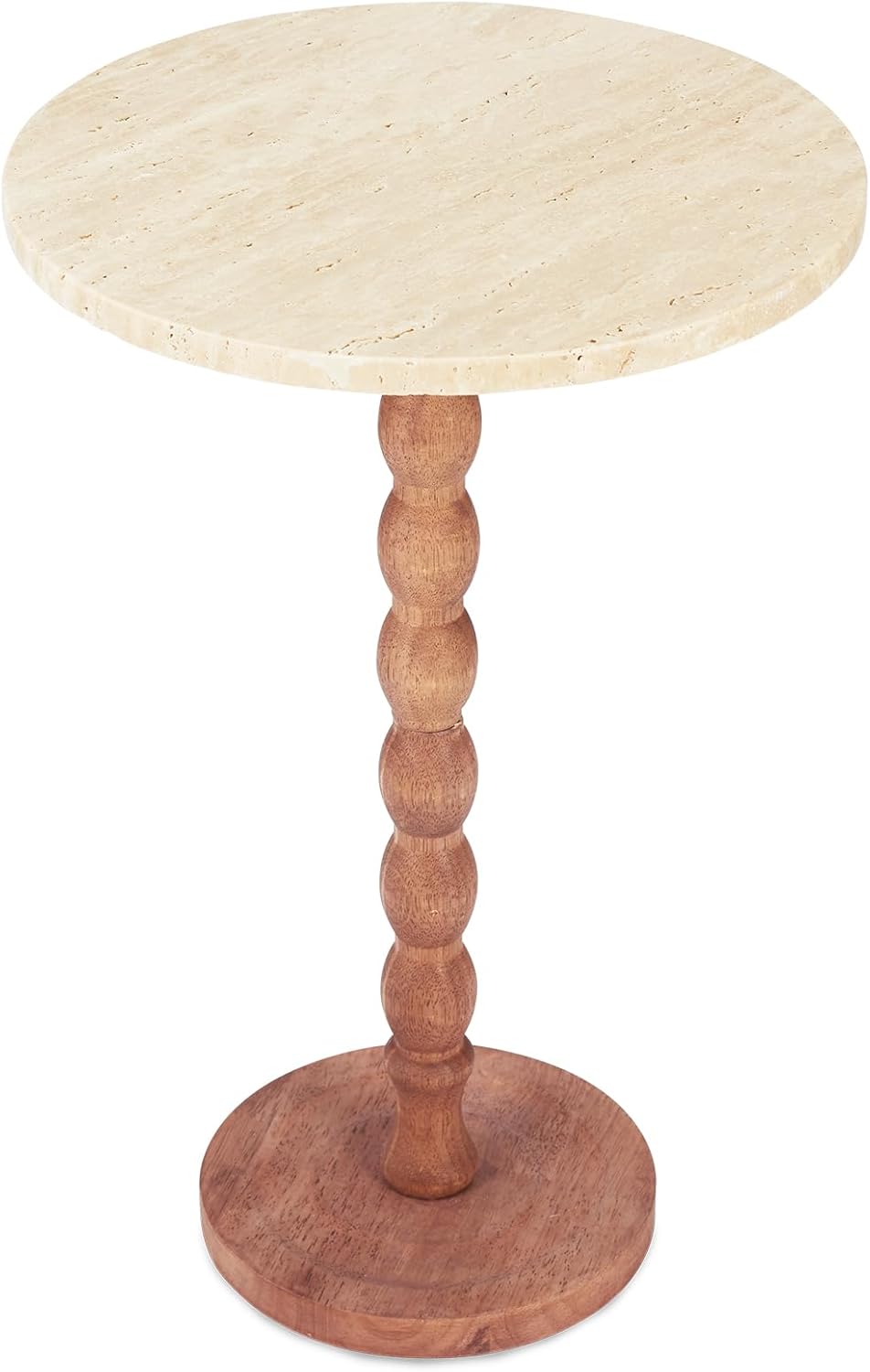 Marble Side Table, Round End Table with Faux Marble Top and Solid Wood Legs, Modern Accent Table for Living Room, Bedroom, Small Spaces and Office (Travertine, Small)