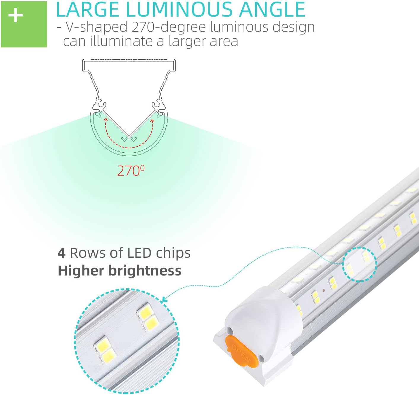 2FT LED Shop Light, 25W 3100lm Super Bright 6500K, Clear Cover, V-Shape, Linkable T8 LED Fixture and Under Cabinet Lights for Workbench, Garage (2 Pack)