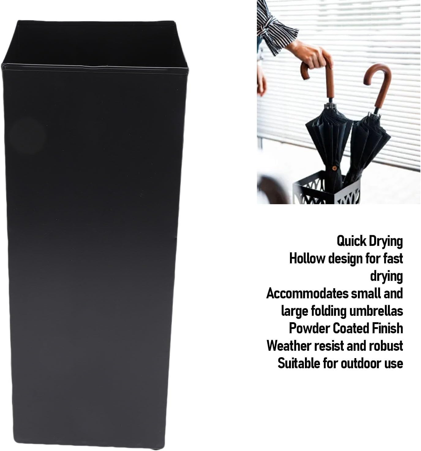 Umbrella Stand, Umbrella Holder for Entryway, Metal Square Umbrella Rack Organizer Freestanding, for Canes Walking Sticks (Black)