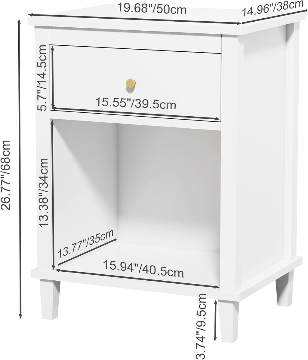 Kids Nightstand with One Drawer, 26.77''H Wooden Toddler Night Stand for Girls Bedroom, End Table One Shelf for Living Room, Small Modern Kids Bedside Table, White