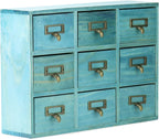 QWORK Desk Drawer Organizer, Wooden Vintage Apothecary Cabinet with 9 Drawers, Home Office & Tea & Dresser Bedroom Organization and Storage, Traditional Apothecary Cabinet, Blue