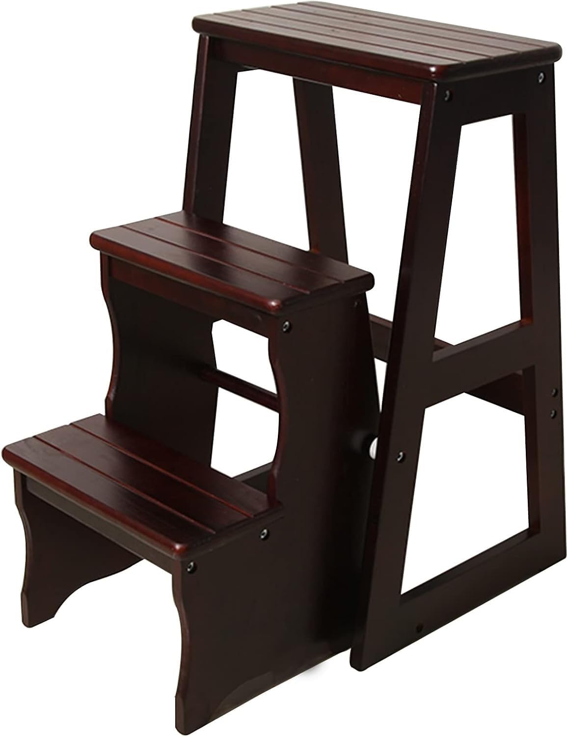 Solid Wood Folding Ladder Chair for Adults Office Home Kitchen Outdoor Portable Wooden Step Stool(Black,77cm)