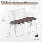 YOLENY Dining Bench, Entryway Bench with Back, Farmhouse Metal Dining Bench, Industrial Mid-Century 3 Person Rustic Spindle Bench, with Wood Seat, Removable Backrest, 42in, White