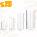 4 Pack Glass Cylinder Vases 4,6,8,10 Inch Tall Clear Flower Vase Hurricane Floating Candle Holder for Table Centerpiece Wedding Home Decor