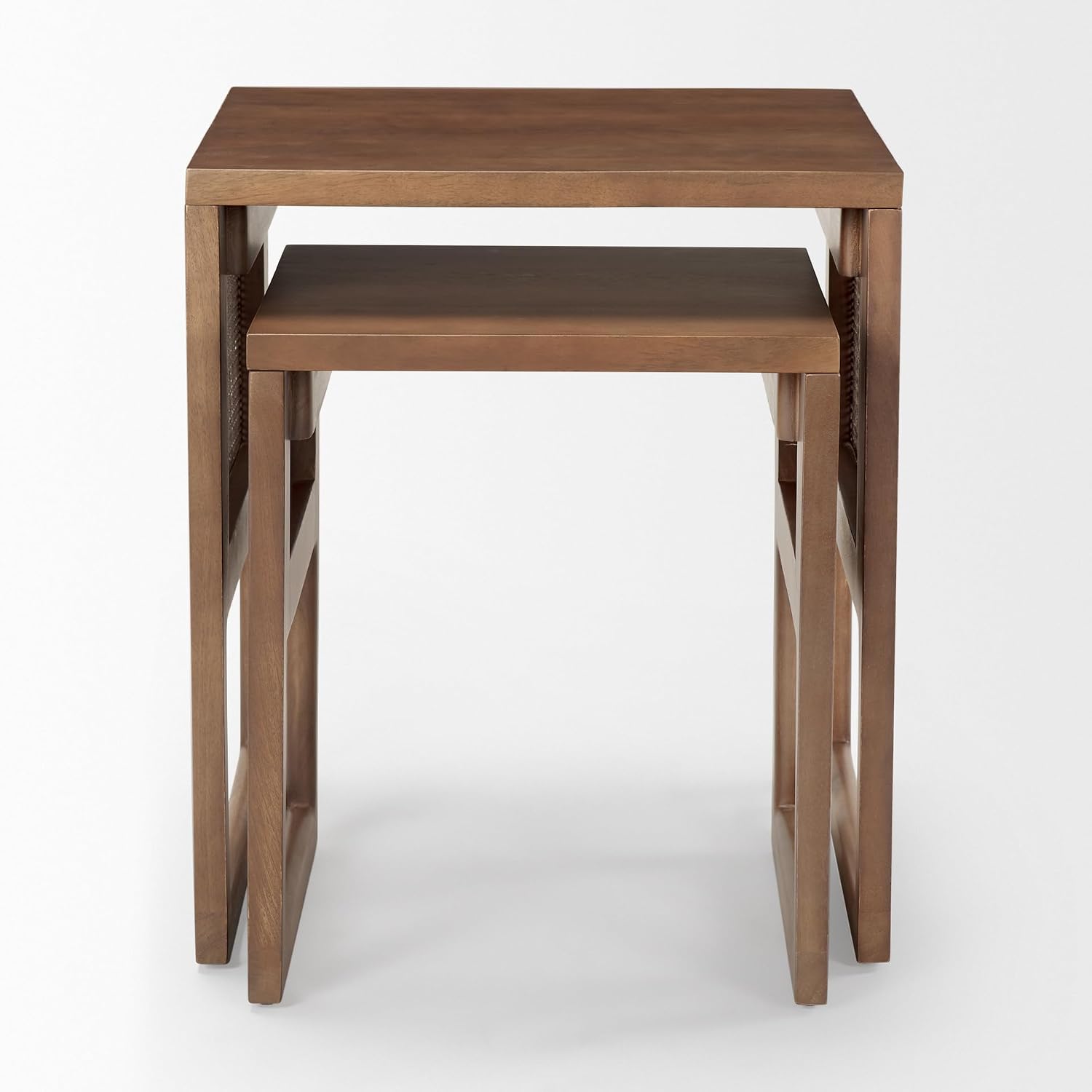 Mercana Grier Set of 2 Medium Brown Solid Wood w/Cane Nesting Accent Tables