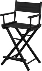 OmySalon 26" H Tall Directors Chair, Wooden Portable Folding Makeup Chair w/Storage Pouch & Footrest, Professional for Salon/Events/Mobile Services, 250lb Capacity, Black Canvas