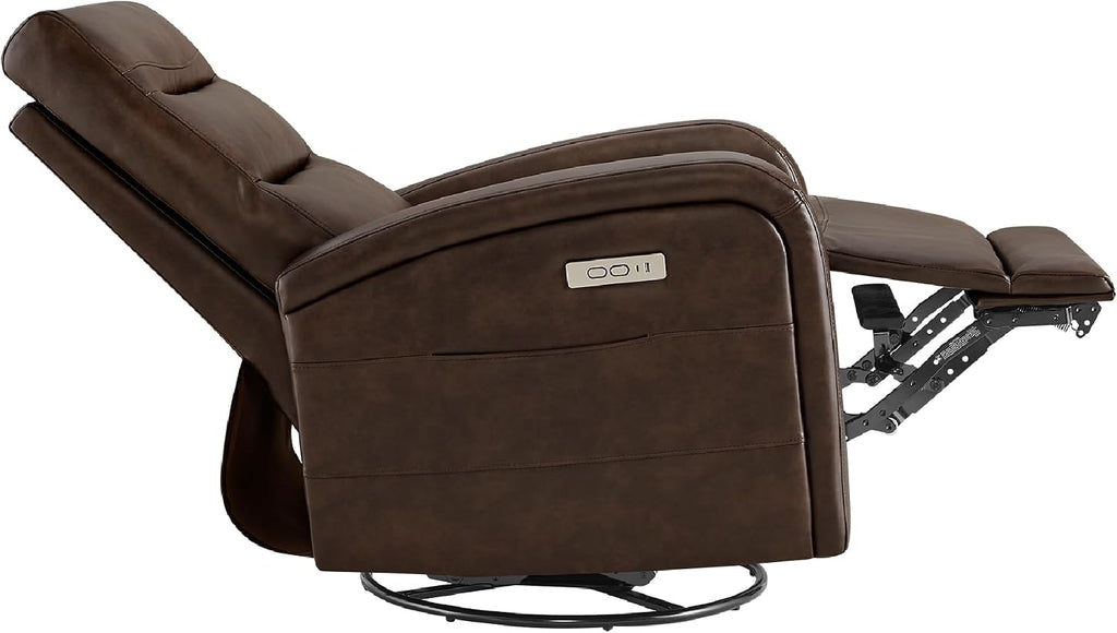 KISLOT Power Swivel Recliner Chair, Faux Leather Recliner 270° Rotation Modern Nursery Glider, Ergonomic Armrest & Side Storage Pocket, Comfortable Armchair for Living Room Bedroom & Nursery