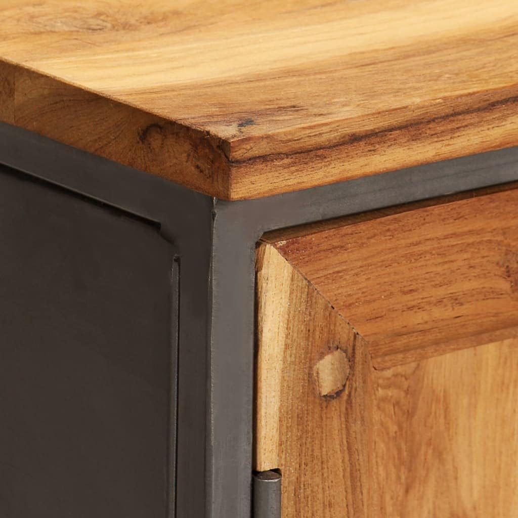 Brown and Grey Recycled Teak and Steel Medium Sideboard with Unique Wood Grain and Sturdy Construction for Living Dining Room Storage