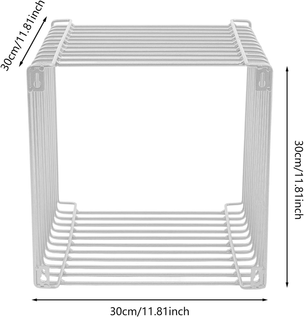 Square Geometry Retro Side Table, Linear Metal End Table, Iron Multi-Purpose Desktop Shelf, Wire Cube Storage Rack, Book Stackable, Accent Table, Nightstand for Bedroom (Silver)