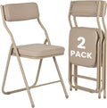 2 Pack Padded Folding Chairs with Cushion, Foldable Dining Chair Set Portable Indoor Outdoor Stackable Folding Chairs with Steel Frame for Home Office Events Wedding Party Khaki