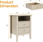 RoyalCraft Beige Fluted Nightstand with 2 Drawers, Colorful Nightstand for Bedroom, Modern Wooden End Table with Storage for Small Spaces, Tall Side Sofa Table for Couch, Home Office