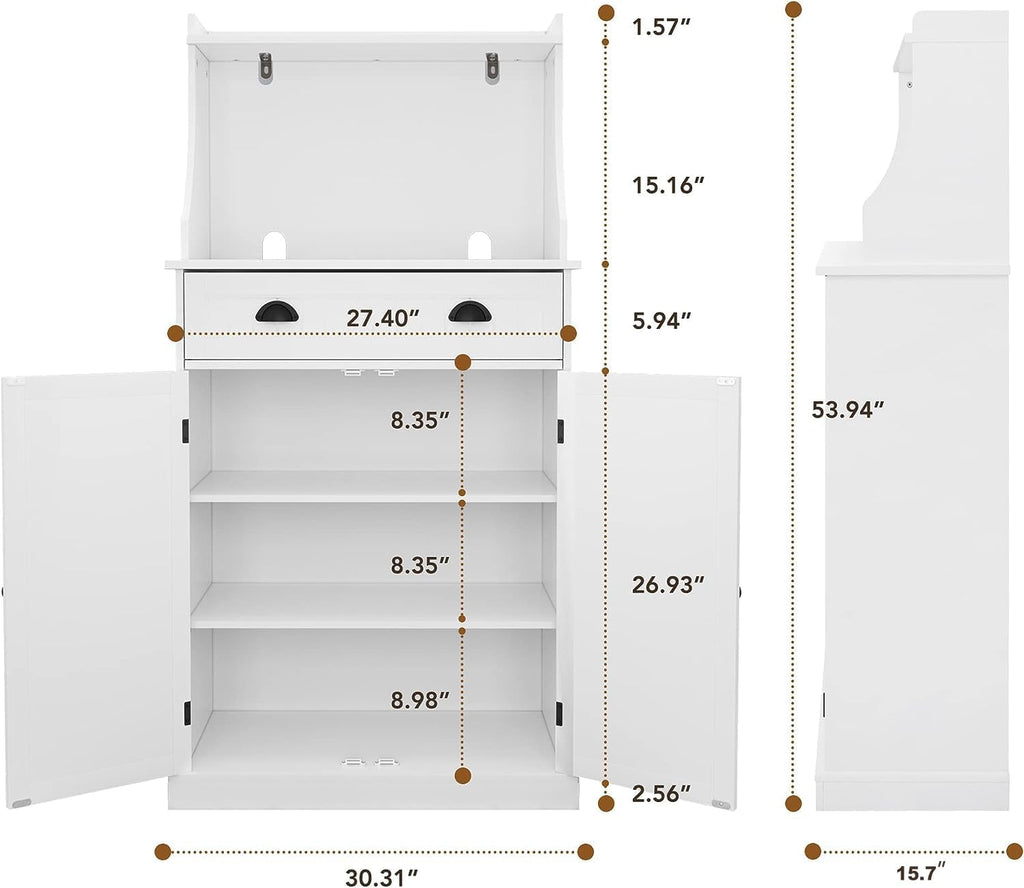 HLR 54" Kitchen Pantry Storage Cabinet with Drawer and Adjustable Shelves, Microwave Oven Cabinet with Doors for Kitchen, Bathroom or Hallway,White