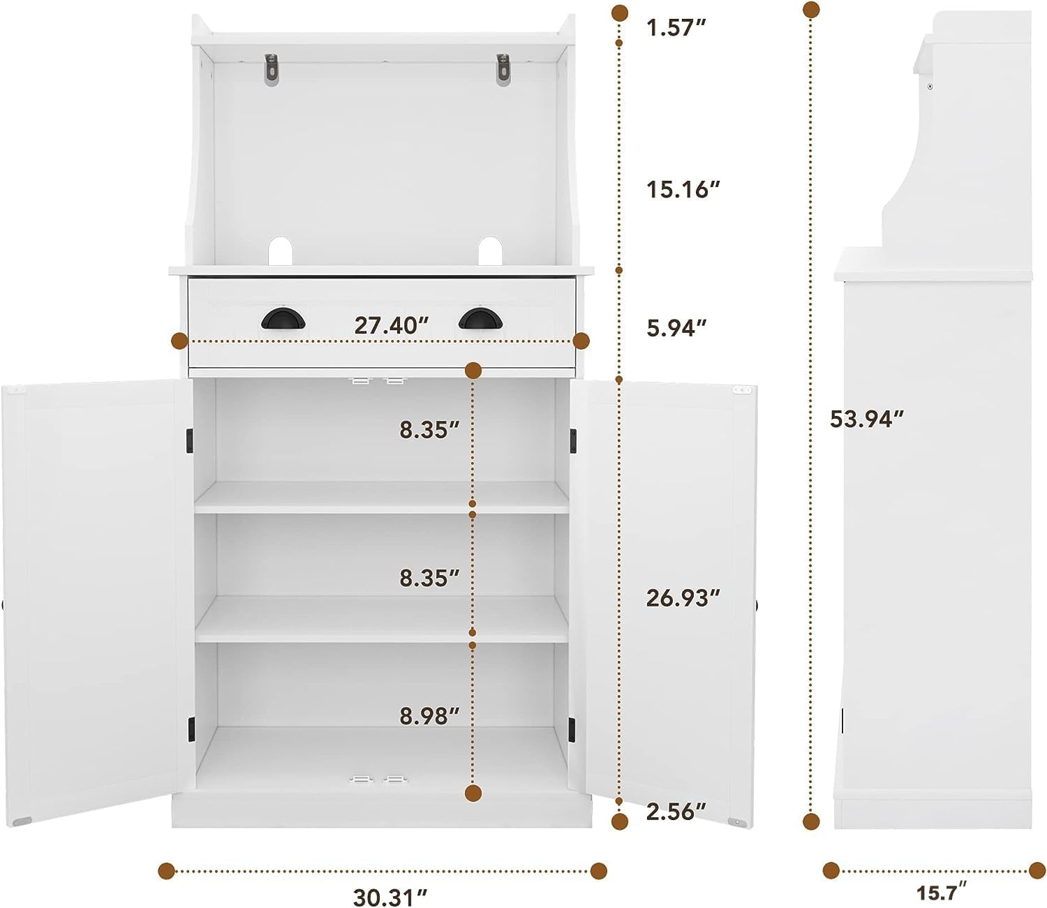 HLR 54" Kitchen Pantry Storage Cabinet with Drawer and Adjustable Shelves, Microwave Oven Cabinet with Doors for Kitchen, Bathroom or Hallway,White