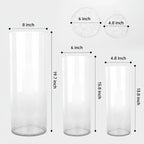 Extra Large Acrylic Cylinder Clear Vase for Floor, Tall Big Wide Mouth Plastic Unbreakable Hurricane Flower Vases of 3 for Home Decor (D 8" X H 19.7", D 6", D 4.8" + 2 Holder)