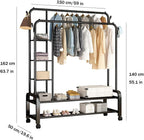 Double Rail Wardrobe nizer - 2-Tier Stora Shelf with 4 Hoo & Wheels - Versatile Closet nizer for Bedroom & Retail - Space-Saving Design (150x50x162cm)