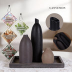 Ceramic Vase Set of 3 - Modern Boho Farmhouse Home Decor Flower Vases for Living Room, Kitchen Island, Dining Table Centerpiece Decor, Office Shelf, Fireplace Mantle Decorations (Black Taupe Mix)