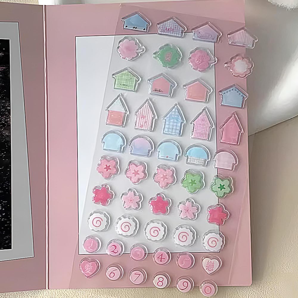 2Sheets Cute Deco Stickers Flower Star Heart House Number Sticker Kawaii Floral Stars Numbers Stickers for Water Bottles Scrapbooking Journaling Sticker DIY Craft Phone Case Album