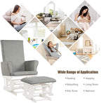 LDAILY LUARANE Hoop Glider and Ottoman Cushion Set, Wooden Rocking Nursery Chair with Cushioned Armrests Detachable Cover, Upholstered Glider with Nursing Ottoman for Napping Nursing Reading (Grey)