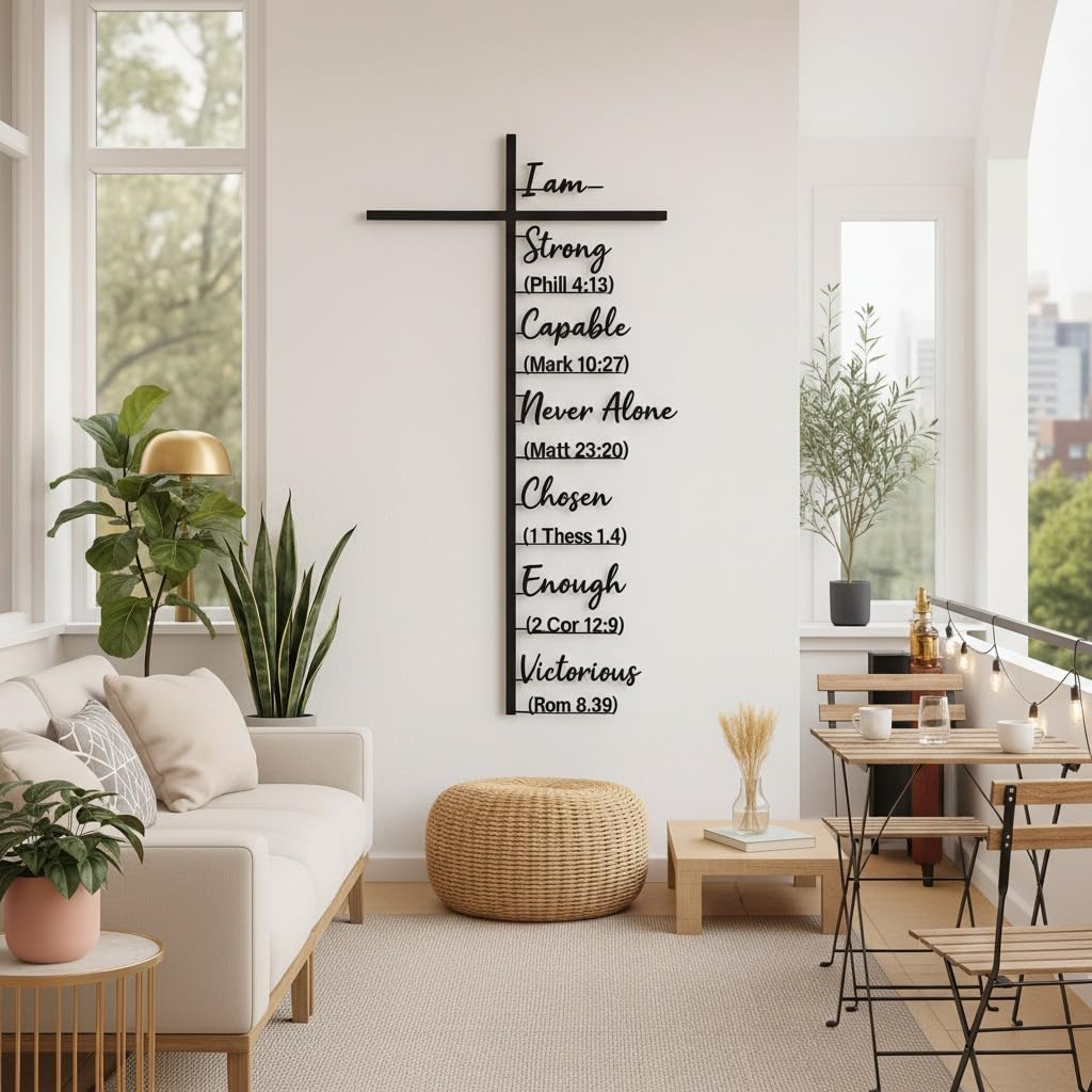 Elegant Metal Cross Wall Art with Scripture, Scripture-Engraved Faithful Design for Peaceful Living Spaces, Metal Crosses Jesus Wall Art Decor for Home Church (19.69 inches)