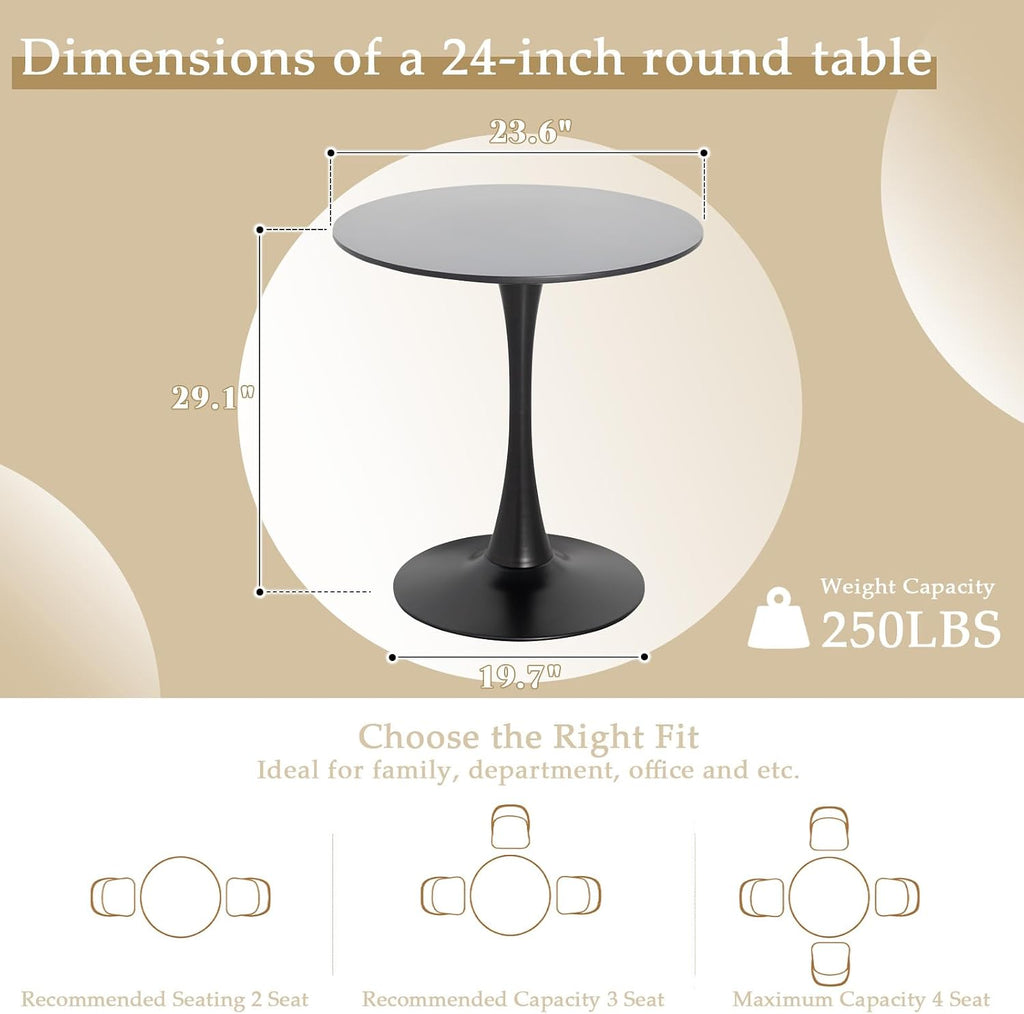 Dining Table and Dining Chair Set 23.6" Black Round Table&2 Boucle Upholstered Chairs for Kitchen Dining Room Small Space 3 Piece Dining Table and Chair Set (Black)