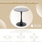 Dining Table and Dining Chair Set 23.6" Black Round Table&2 Boucle Upholstered Chairs for Kitchen Dining Room Small Space 3 Piece Dining Table and Chair Set (Black)