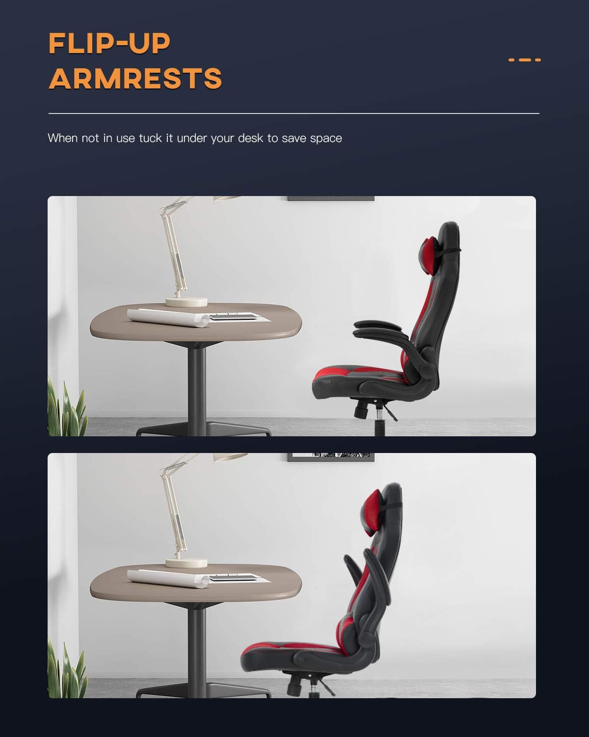 PC Gaming Chair Video Game Chair， Racing Style Office High Back Desk Executive PU Leather Rolling Task Swivel Computer with Lumbar Support Headrest,Red