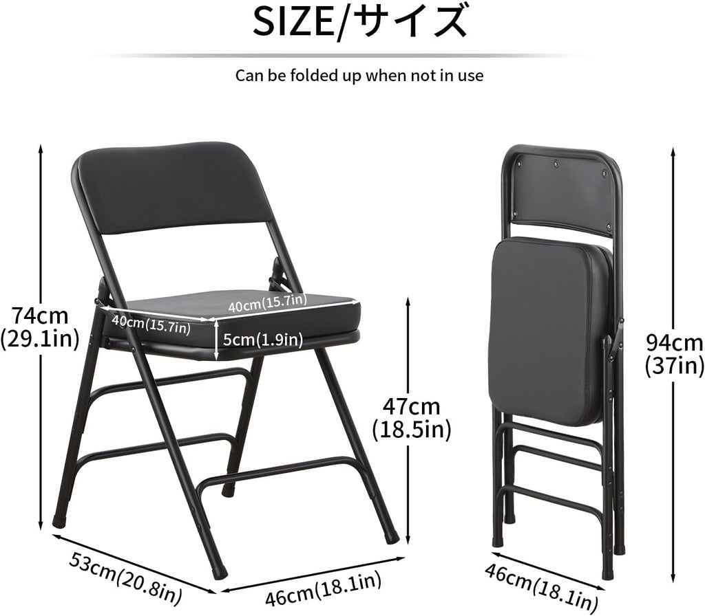 KAIHAOWIN Folding Chairs with Ultra Thick Padded Seat Foldable Chair Indoor Comfortable Metal Chairs with Soft Cushion Black