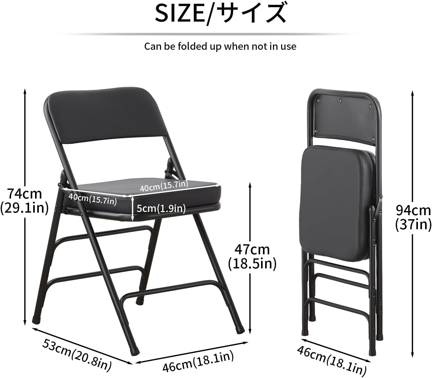 KAIHAOWIN Folding Chairs with Ultra Thick Padded Seat Foldable Chair Indoor Comfortable Metal Chairs with Soft Cushion Black