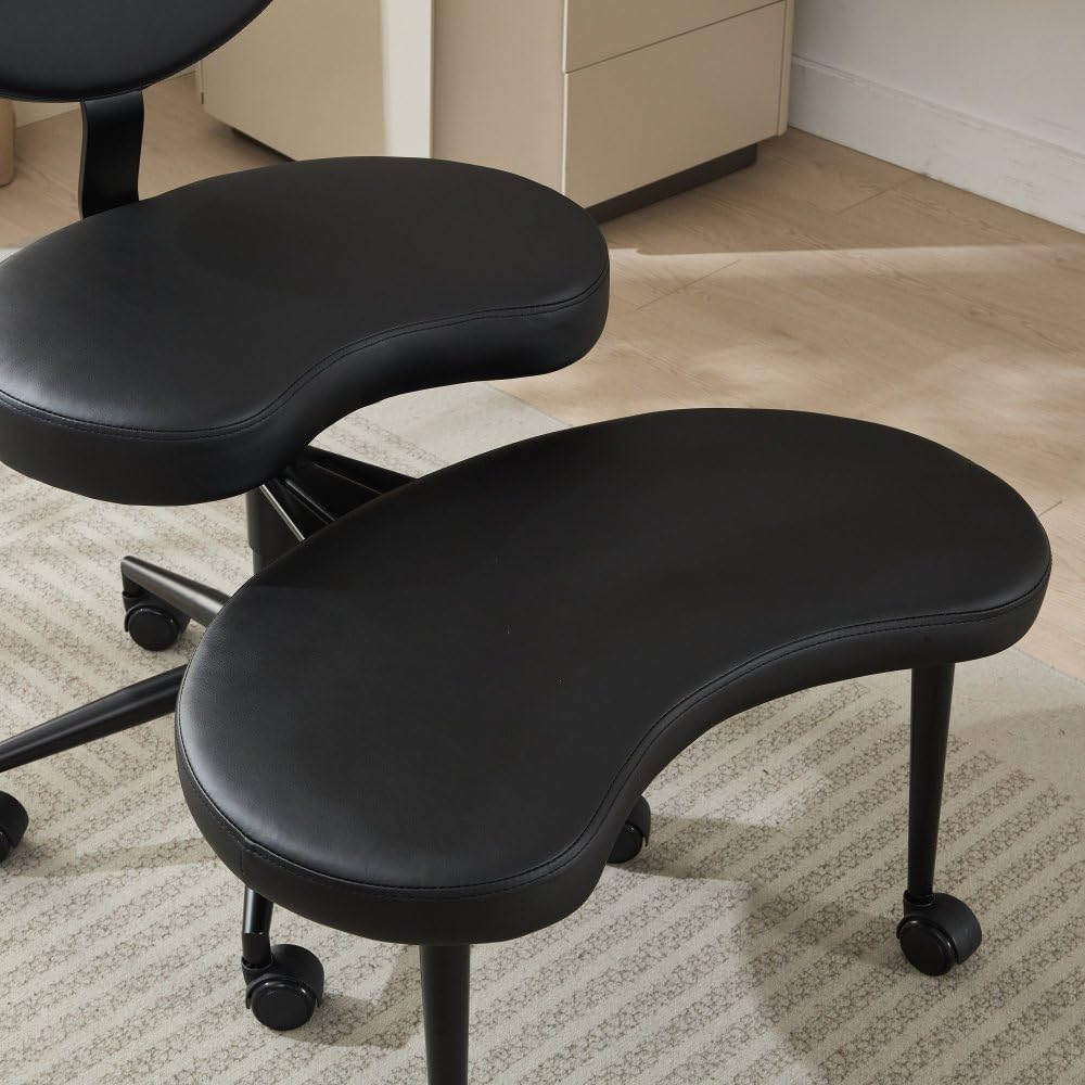 Saiveina Meditation Chair Plus, Cross Legged Chair with Wheels, ADHD Chair, Criss Cross Desk Chair with Lumbar Support and Adjustable Stool, Flexible Design for Fidgety Sitters, Black PU