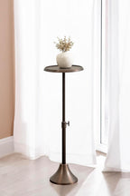 Kate and Laurel Sanzo Traditional Adjustable-Height Pedestal Drink Table, 11 x 11 x 30, Bronze, Vintage Round Indoor Metal Cocktail Table with Hammered Tabletop for Use as Indoor Plant Stand