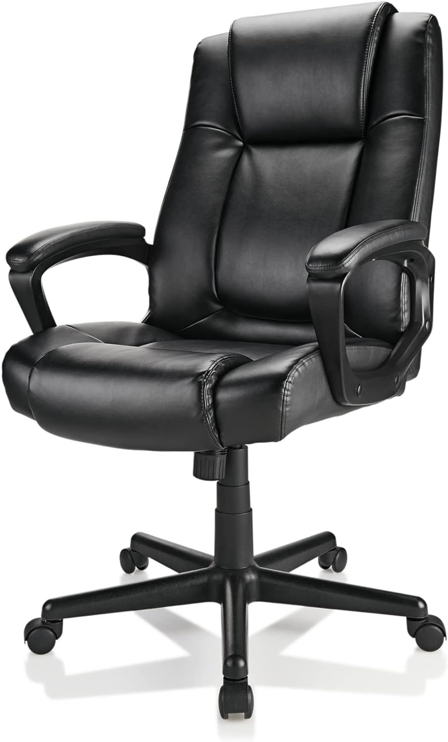 Realspace® Hurston Bonded Leather High-Back Executive Office Chair, Black, BIFMA Compliant