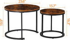 ZENY Nesting Coffee Table Set of 2, 23.6inch Round Coffee Table Wood Grain Top with Sturdy Metal Frame, Industrial End Table Side Tables for Living Room Bedroom Balcony Yard, Rustic Brown