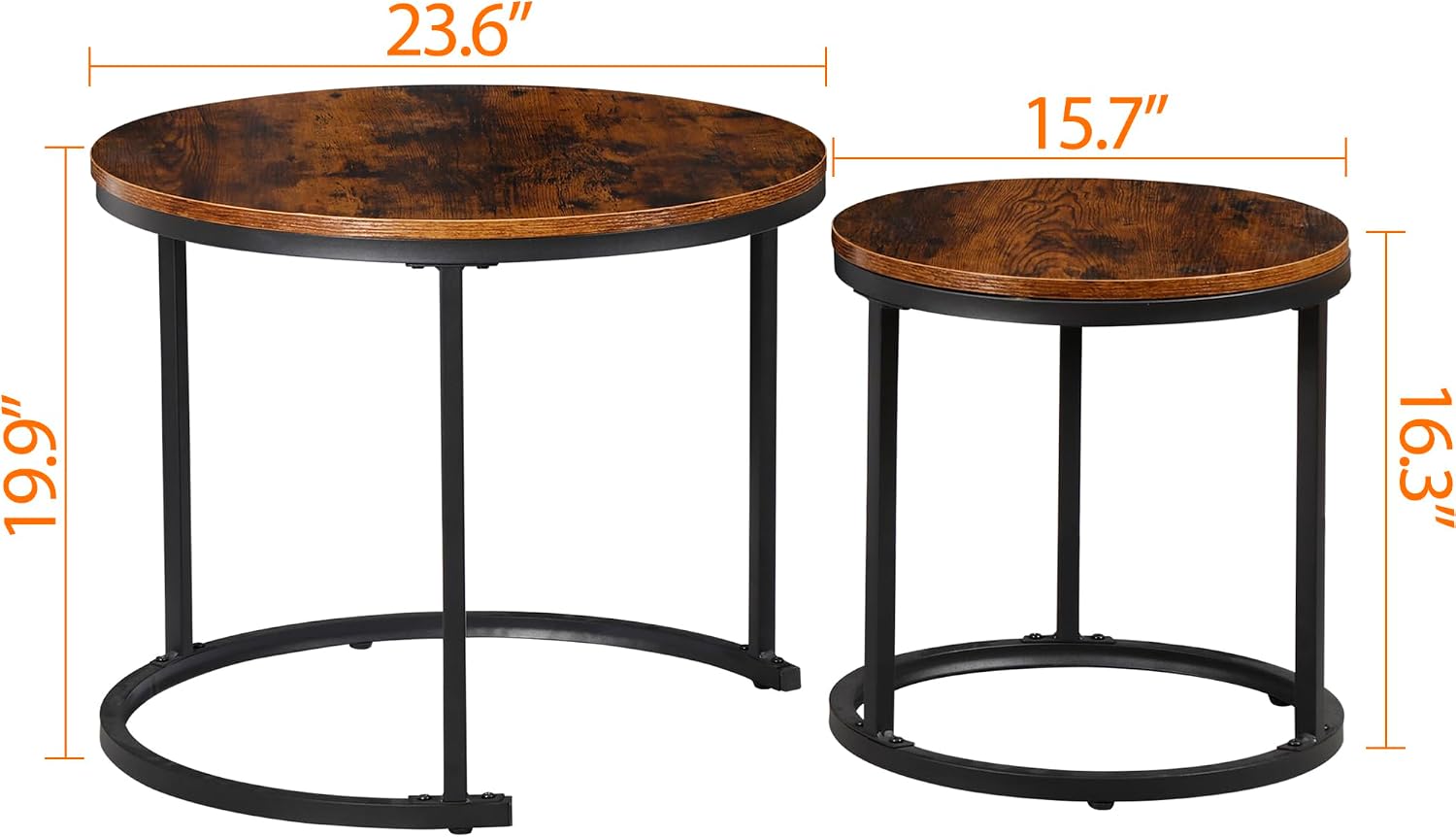 SUPER DEAL Small Round Coffee Tables for Living Room Apartment, Set of 2 Industrial Nesting Side End Table w/Wooden Surface Top and Sturdy Metal Legs Modern Table, Rustic Brown