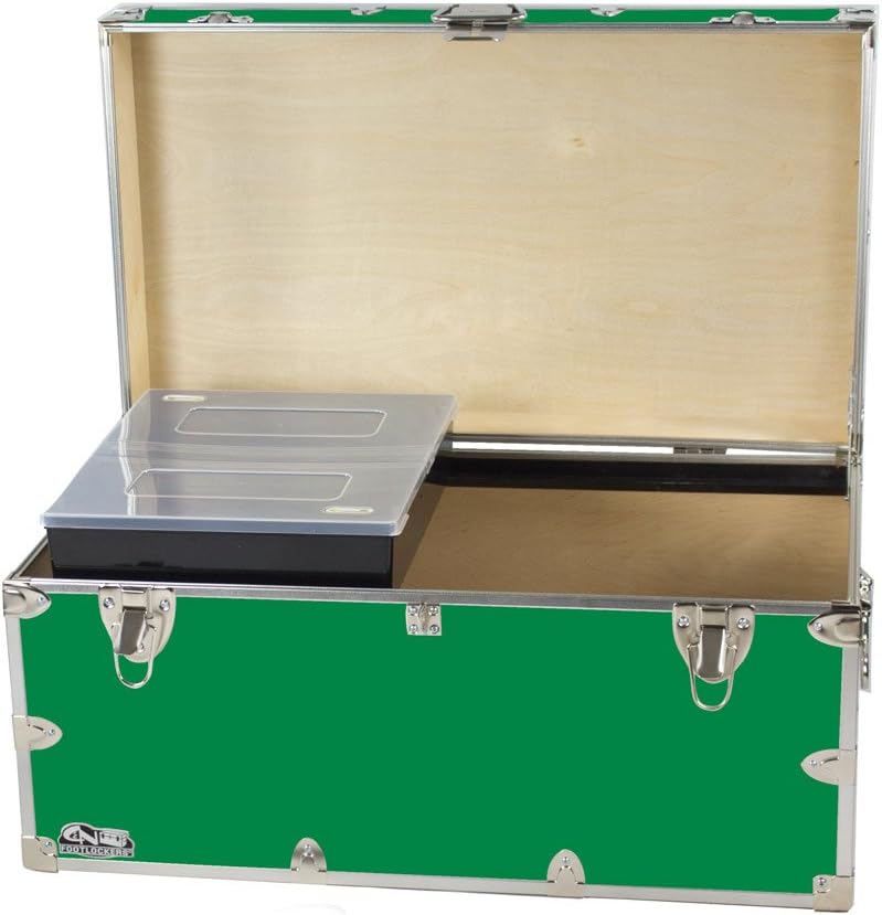 C&N Footlockers - Large Undergrad Storage Trunk w/Tray - Made in the USA - Only STEEL Footlocker on Amazon - Durable Chest with Lid Stay - 32 x 18 x 16.5 Inches (Kelly Green)
