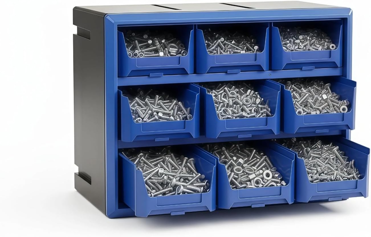 Northsky 9-Drawer Plastic Storage Drawers, Small Parts Organizer, Stackable Teacher Toolbox for Hardware, Screws, Nuts & Bolts, Stickers, Beads, Building Bricks, Garage Storage，14.17 × 7.09 × 9.45