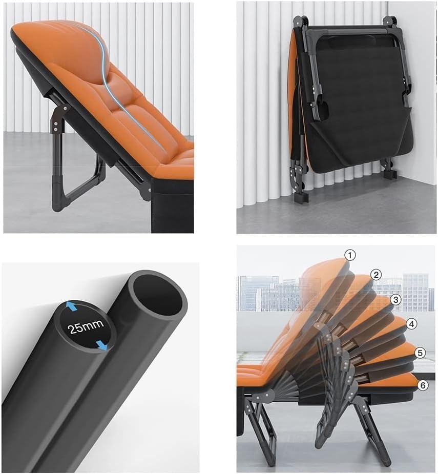 Portable Sun Lounger Folding Camping Bed Cot Reclining Lounge Chair 6-Position Adjustable Backrest(Orange)