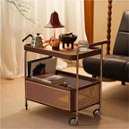 End Table Storage Trolley - 2-Layer Moveable Coffee Bedside Table with Casters for Living Room and Kitchen