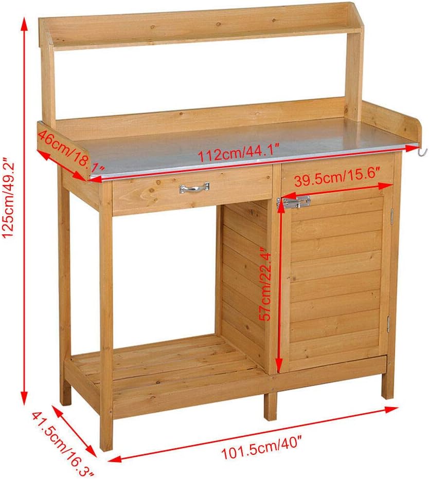 50" Heavy Duty Outdoor Garden Workbench Potting Bench Planter Table Wood Plating Shelf Cabinet Patio Working Space Crafting Gardening Lawn Backyard Tabletop Porch Balcony with Drawers