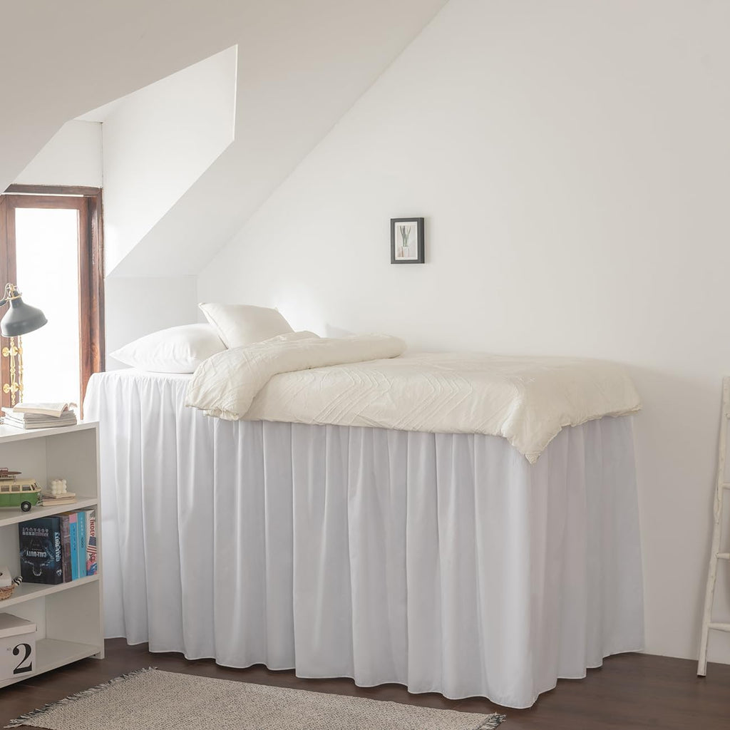 Dorm Room Bed Skirt Twin XL - College Dorm Bed Skirt - Extra Long Dorm Room Bed Skirt 32 Inch Tailored Drop - 100% Microfiber Dorm Room Bedskirts - College Dorm Bed Skirt - White, Twin-XL /32 Drop