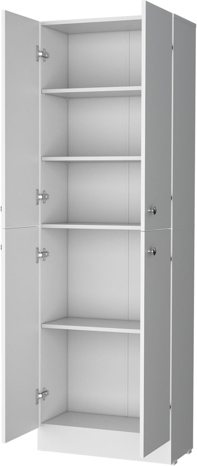 23.6" D*11.8" W*71.1" H Freestanding Kitchen Pantry with 4 Shelves, 2 Double Doors, Rectangular Storage Cabinet, Modern Minimalist, for Living Room, Dining Room, White